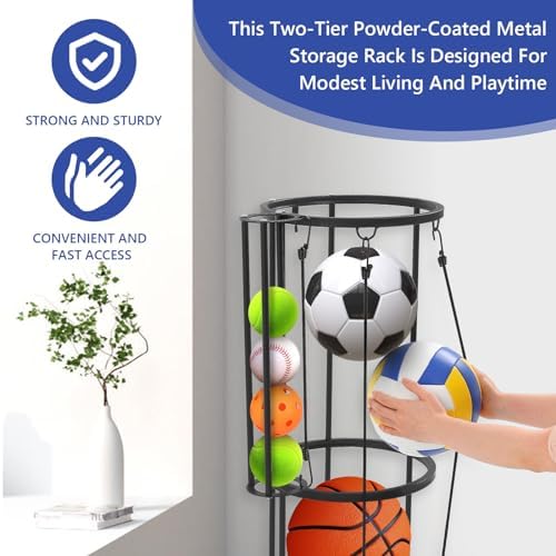 Garage Ball Storage Rack with Side Small Ball Basket, Holds 5 Balls - Image 2