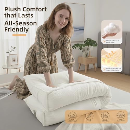 Wedge Reading Pillow Headboard Queen Size, Headboard Bolster Pillow for Bed, Triangular Backrest Cushion with Removable Corduroy Cover, White - Image 6