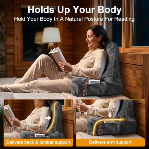Reading Pillow for Bed Sitting Up, Back Support Pillow with Arms - Image 3