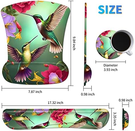 Ergonomic Mouse Pad with Wrist Support Gel & Memory Foam, Floral Hummingbird Flower Pattern, Non-Slip PU Base for Office, Gaming, Computer, Laptop, Home - Image 2