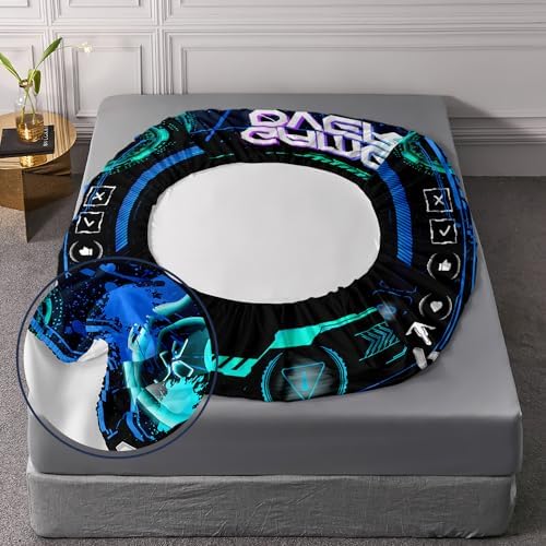 AILONEN Gamer Fitted Sheet Set Full Size, Blue Game Controller Boys Bedding Set Decor,Gamer Bed Sheet Set 3 Pieces Boys Sheet Set,Video Game Fitted Sheet and 2 Pillowcases - Image 5