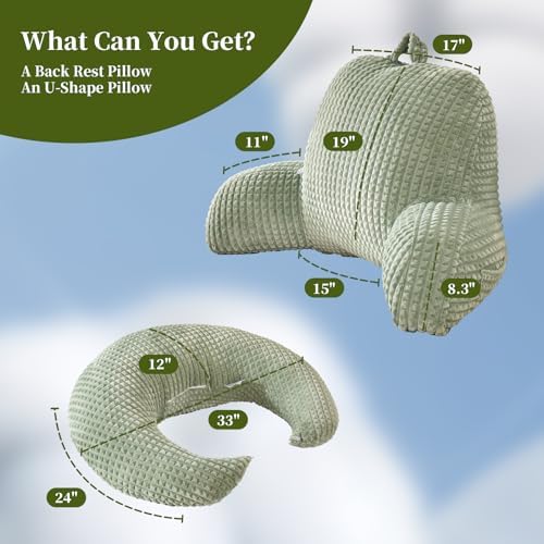 19" Reading Pillow for Bed,U Shaped Arm & Elbow Support,Green Flannel | Backrest Supports Back,U shaped Lap Pillow Cushions Arms,Elbows & Wrists,Soft Flannel for Reading,Gaming,Watching TV - Image 3