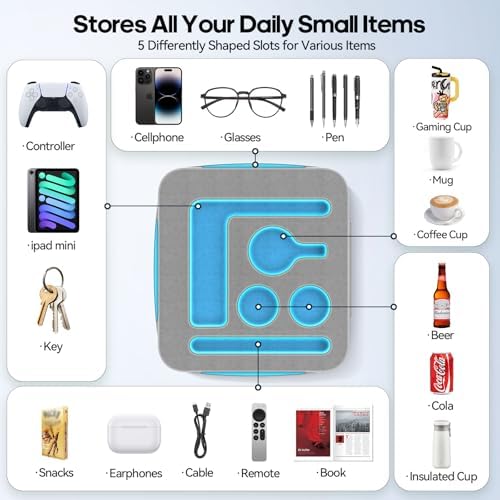 Couch Cup Holder Tray, Couch Caddy for Drink, Snack, Phone, Remote, Ipad, Game Controller, Large-size Sofa Cup Holder for Bed, Sofa, Car, Desk, Gray - Image 2