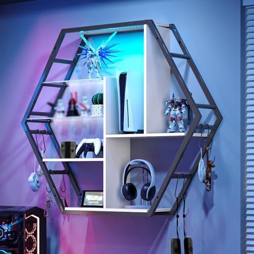Saudism Large Gaming Room Storage Shelf, Hexagon Wall Mounted Display Shelf by Saudism