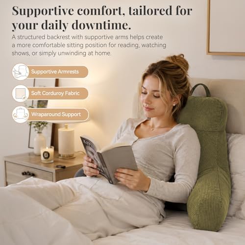 Reading Pillow with Arms for Bed Sitting Up, 24 Inch, Dark Green - Image 2