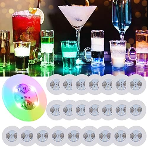 Bar Decor Lights, 24 Pack RGB LED Coaster, 7-Color Coaster Lights by LOGUIDE