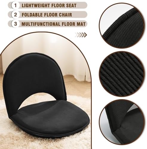 YOUKEEEJOJO Floor Chair 5-Position Adjustable Back Support Chair Foldable Camping, Floor Lounger,Corduroy Fabric, Video-Gaming Reading Watching, Indoor Outdoor Use(Black) - Image 5