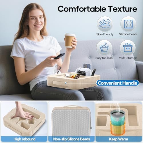 Couch Cup Holder Pillow, Sofa and Bed Caddy for iPad, Kindle, Switch, Game Controller, Remotes, Phones, Small-Sized Cup and Drink Holder for Couch, Bed, Desk, Car, Beach, Bathroom Cup Holder, Khaki - Image 4