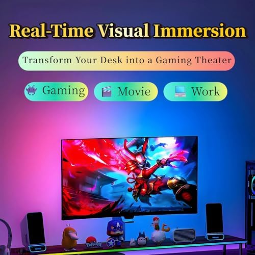 RGB Monitor Backlight for 34 Inch Ultrawide Monitors (21:9), Screen Sync Ambient Lighting Kit with Dual USB Power, Music Mode, Dynamic Gaming Lights for Curved Screens (4 Sides - 34 inch) - Image 5