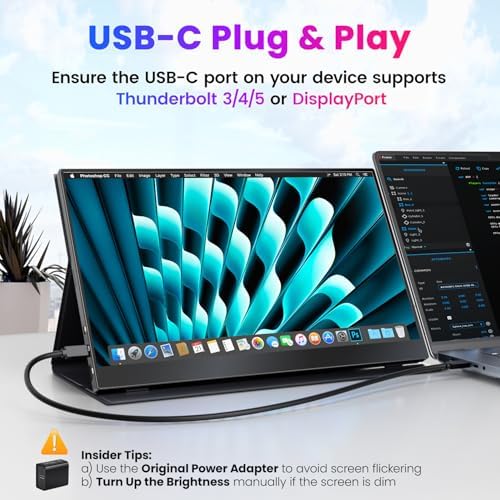 Upperizon Portable Monitor 15.6 inch 4K UHD 3840X2160 144% sRGB 60Hz HDR HDMI USB-C Travel Monitor for Laptop MacBook PC Surface PS5 Xbox, External Display with Full Cover & Speakers, VESA Compatible - Image 2