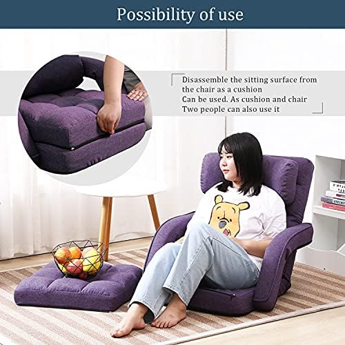 Floor Chair, Chaise Lounge Indoor, 14-Position Adjustable Folding Lazy Sofa with Armrests and a Pillow Padded Gaming Chairs for Living Room, Bedroom Factory Price (Purple) 8803PU - Image 7