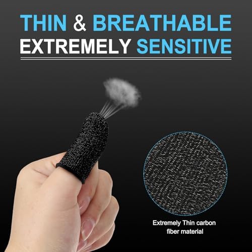 MECCANIXITY Finger Sleeves for Gaming, Touch Screen Finger Thumb Cover Sleeve, Carbon Fiber Anti-Sweat Breathable Black for Mobile Gaming Pack of 10 - Image 5