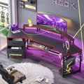 SEDETA 79" Gaming Desk with Fabric Drawers Storage, LED Light & Power Strip by SEDETA