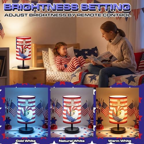Glooglitter 4th of July Table Lamps 3 Colors Dimmable Lights 11.02 x 5.12 Inch Patriotic Bedroom Lamps Independence Day American Flag Bedside Night Light for Desk Memorial Day Birthday Gifts - Image 4