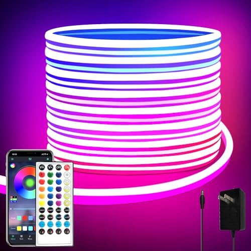 segrass 32.8ft LED neon Lights with Remote APP Control IP65 Waterproof Flexible Neon Strip Lights 24V RGB Rope Lights for Bedroom Room Outdoors Décor by segrass
