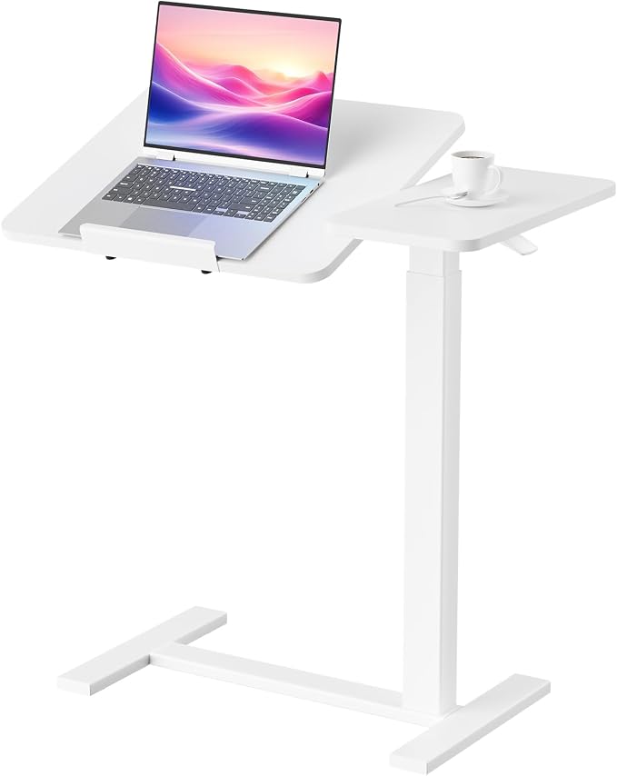 DUMOS Adjustable Bedside Overbed Table with Wheels, White by DumosLifestyle