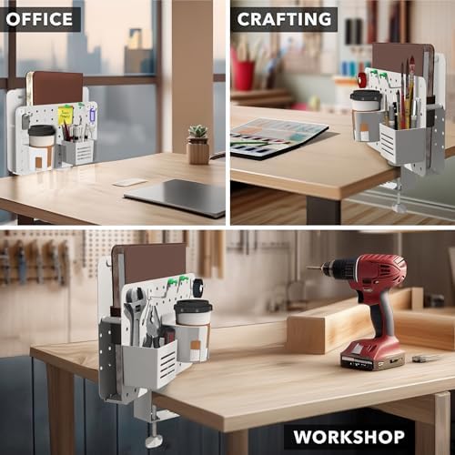 Mount-It! Desk Pegboard Organizer, 360 Rotation, White - Image 5