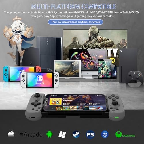 Wireless Controller for iPhone/Android/PC/iPad/Tablet/APPL Arcade MFi Games/Switch/PS4, Support Streaming on PS5/Xbox/PC Console, Cloud Gaming Gamepad Joystick - Turbo/6-Axis Gyro/Dual Motors -Grey - Image 2