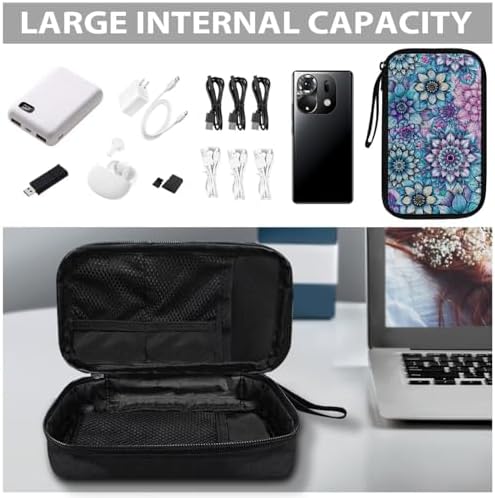 Purple Boho Flower Print Large Electronics Organizer, Travel Cord Organizer, Cable Storage Bag, Tech Accessories Case - Image 7