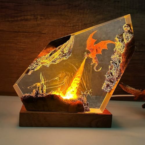 Epoxy Fire Dragon Resin Lamp, Handmade Resin Night Light with USB Port by MASDEC