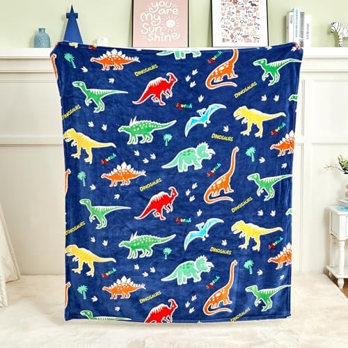 SOCHOW Glow in The Dark Dinosaur Blanket, Blue 50 x 60 Inches - Image 7