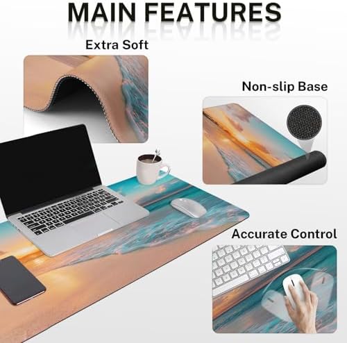 Arttown Keyboard Mouse Pad Set, 4 in 1 Desk Mat Set Ocean Beach - Image 3