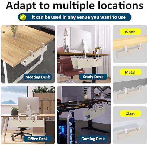 28" Small Under Desk Cable Management Tray No Drill, Compact Clamp On Cord Organizer for Dorm & Small Desk, Anti-Sag Oxford Fabric Wire Hider, Power Strip Holder (Beige, 28.6") - Image 5