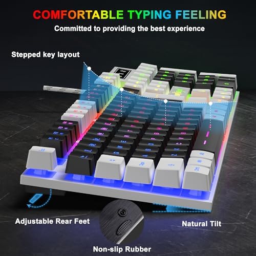 BlueFinger RGB Gaming Keyboard and Backlit Mouse Combo, USB Wired, LED Gaming Set for Laptop PC Computer Game and Work (White & Black) - Image 3