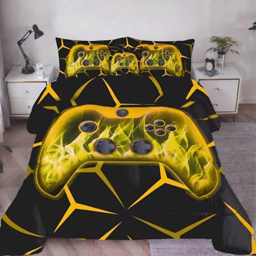 ZRNBAST Boys Gamer Comforter Set, Twin Bed in a Bag Gold Gaming Bedding by ZRNBAST