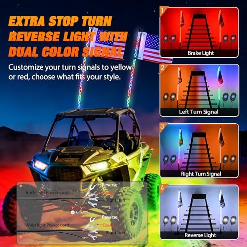 Nilight RGB LED Whip Light 2PCS 3FT with 4 Rock Lights Combo - Image 3