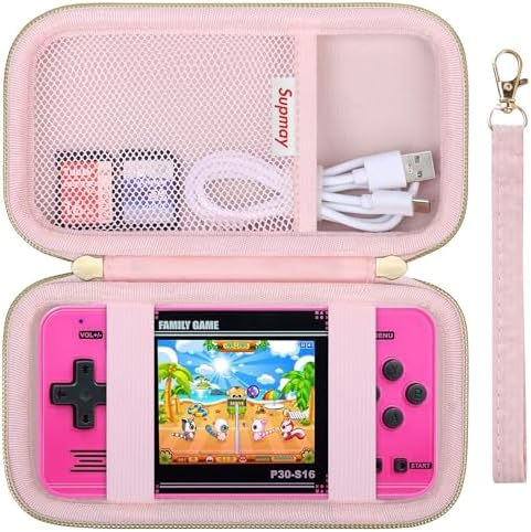 Supmay Carrying Case Compatible with WELLST·G Handheld Game for Kids -Preloaded 220 Retro Video Games, Portable Gaming Player Storage Holder Travel Bag with Mesh Pocket for USB Cable, Pink by Supmay