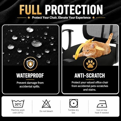 DIVA EN CAMINO DEC Water-Resistant Stretchable Desk Office Chair Seat Cushion Covers - Universal Spandex Computer Chair Slipcover - Removable Washable Cushion Protectors for Dogs, Cats, Black - Image 5