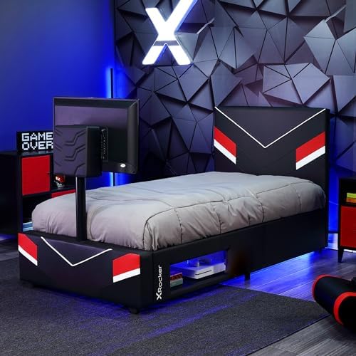 X Rocker Orion Esports Twin Gaming Bed, with Rotating TV Mount, Black Faux Leather, Durable Frame and Padded Headboard, 82.28" x 41.34" x 42.52" by XRocker