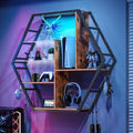 Saudism Gaming Floating Shelf with RGB LED Lights, Hexagon Wall Mounted by Saudism