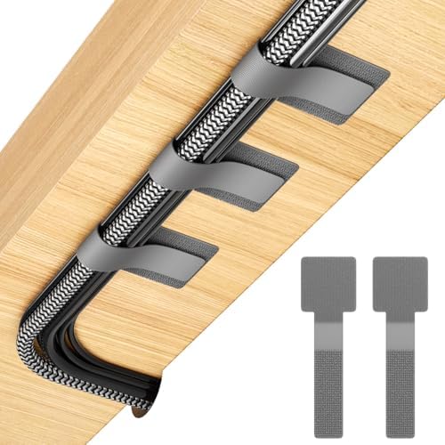 100Pcs Cable Straps Hook and Loop Cable Ties - Cable Holder for Desk Cable Management Under Desk - Computer Cord Organizer for Home Office Gaming Setup - Grey by LoopStraps