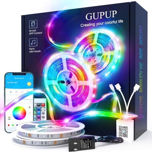GUPUP LED Lights Strip 100 FT, LED Lights for Bedroom 100ft, RGB Rope Light for Room, Bluetooth APP Control,Color Changing Strip, Sync with Music,para Cuarto, for Bedroom Home Party Decoration by GUPUP
