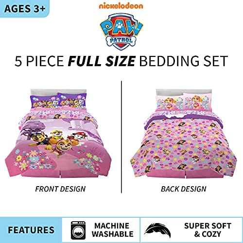 Franco Kids Bedding Super Soft Comforter and Sheet Set, 5 Piece Full Size, Paw Patrol Girls - Image 3