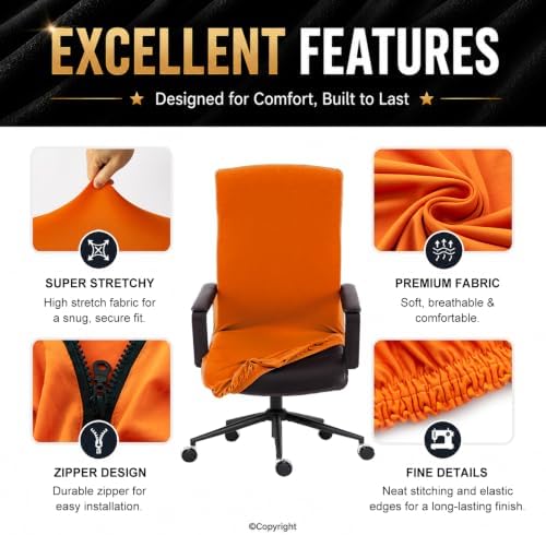 Stretch Computer Office Chair Cover with Durable Zipper - Universal Washable Removable Spandex Rotating Boss Chair Slipcovers - Anti-dust Soft Desk Chair Seat Protector for Dogs, Cats, Pets (Orange) - Image 4