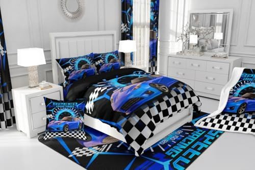 Feelyou Blue Racing Car Comforter Set Full for Kids Boys Girls Bedding Set - Image 7