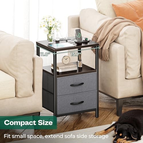 Huuger Nightstands Set of 2, End Tables with Charging Station, Side Table - Image 5