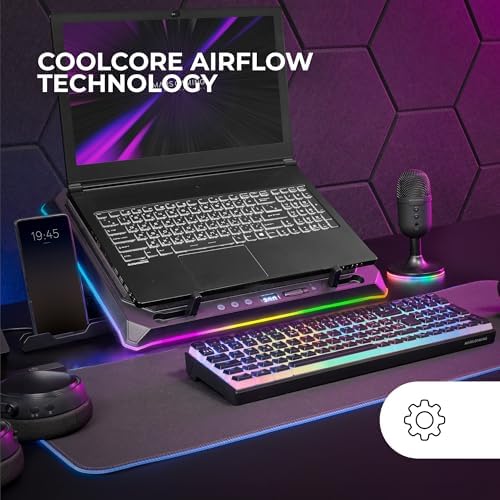 Mars Gaming MNBC Ultra, Cooling Base and Stand, 140 mm Fan, CoolCore Airflow Technology, RGB Chroma, 5 Positions, Compatible with Laptops up to 18 Inches, Smartphone Holder, 4 x USB-A, Black - Image 2