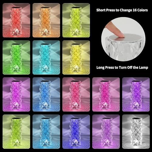 2 Pack Crystal Table Lamp, Remote and Touch Control Rose Wave Lamp, RGB Color Changing Night Light, Dimmable, USB Rechargeable Decoration Ambient Lighting for Dinner/Bars/Game Room/Living Room/Bedroom - Image 2