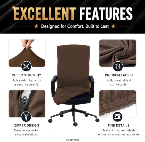 Stretch Computer Office Chair Cover with Durable Zipper - Universal Washable Removable Spandex Rotating Boss Chair Slipcovers - Anti-dust Soft Desk Chair Seat Protector for Dogs, Cats, Pets - Image 4