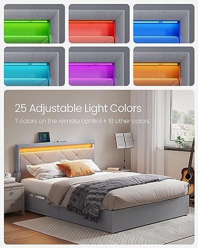VASAGLE Queen Bed Frame, 4 Storage Drawers on Wheels, Charging Station - Image 3
