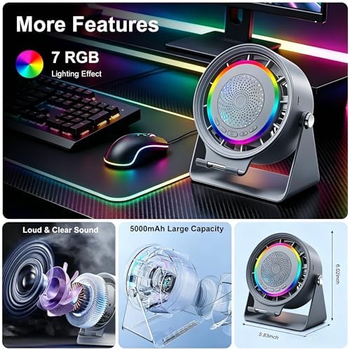 Bluetooth Speaker Desk Fan with Phone Stand & RGB Light - Image 7