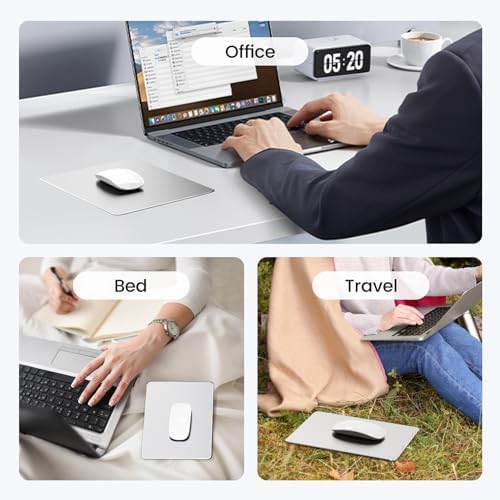 HONKID Hard Metal Mouse Pad for Desk Travel Mousepad for Magic Mouse Silver - Image 4