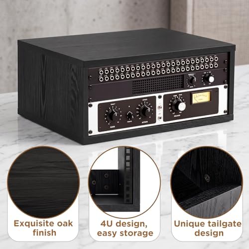 AceOrbit 4U Wooden Studio Rack for Pro Audio Gear 4u Audio Rack Case in Oak Finish Compact Efficient Desktop Storage Protect Equipment Studio Control Home Room Use(Black) - Image 4
