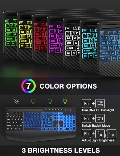 SABLUTE Wireless Keyboard and Mouse Combo, 9 Backlit Effects, Large Print - Image 3