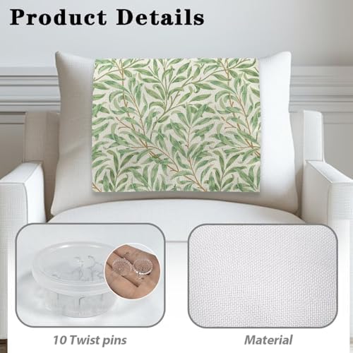 2/Pcs Breathable Headrest Cover - Fresh Green Willow Leaf Print Polyester Fabric, Easy to Install Wear Resistant Protector with Non-Slip & Fixing Nails for Home/Office (26x16 Inch) - Image 4
