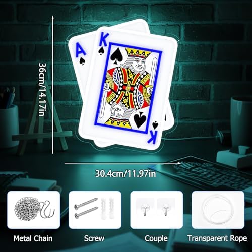 Poker Neon Sign, UV Printed Playing Cards LED Light for Man Cave Decor - Image 4